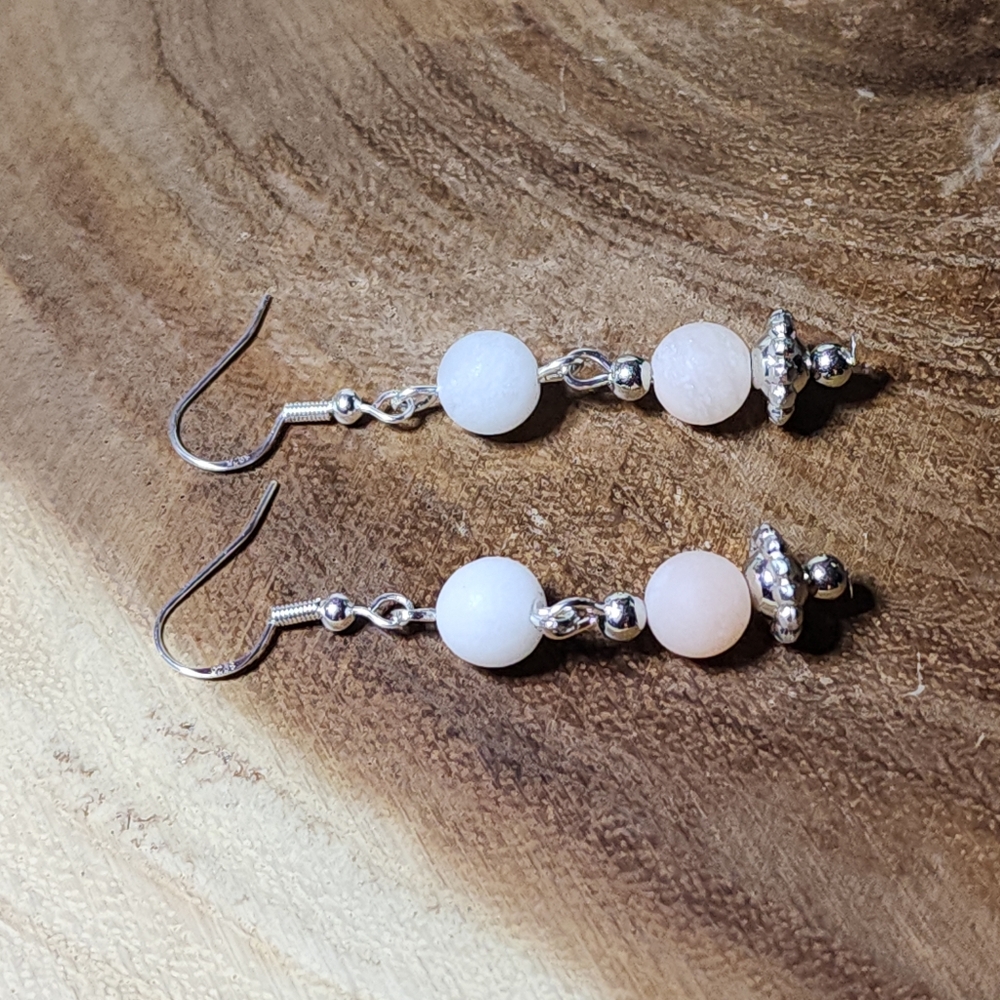 14. Dangle Earrings With Peach Colored Stone Beads And Silver Accents - Picture 4 of 7